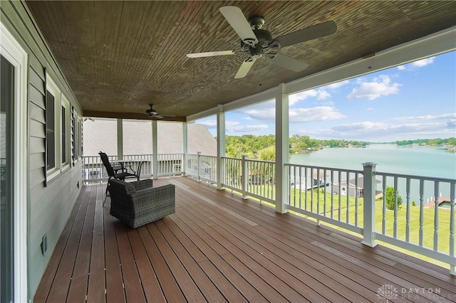 855 Quarry Rd, Silver Creek Twp, OH 45335 - deck featuring a water view and ceiling fan
