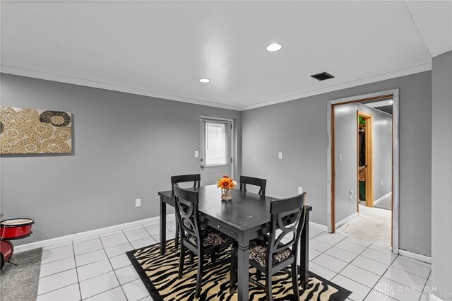 8684 Woodview Dr, Cincinnati, OH 45231 - dining room with ornamental molding, light tile patterned flooring, and recessed lighting