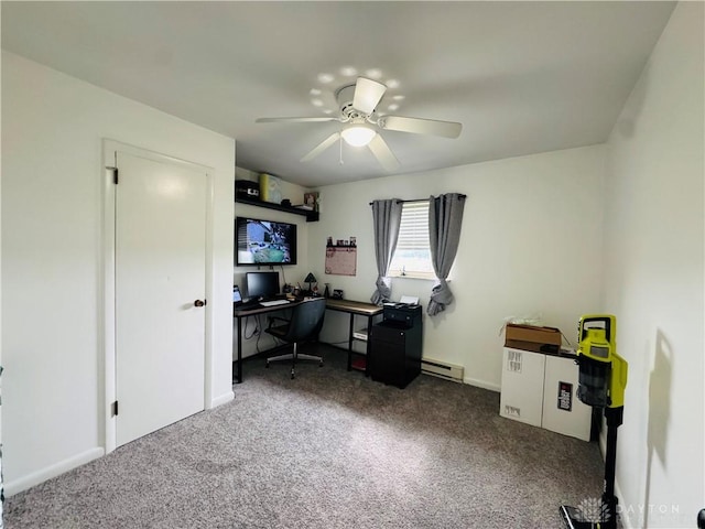 1637 Lammes Ln, New Carlisle, OH 45344 - office featuring carpet, ceiling fan, and a baseboard heating unit