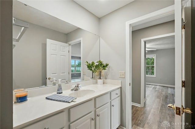 5015 Riverview Ave, Middletown, OH 45042 - bathroom featuring vanity, wood finished floors, and healthy amount of natural light
