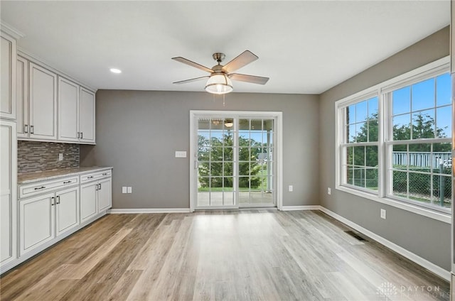 5015 Riverview Ave, Middletown, OH 45042 - unfurnished dining area with a ceiling fan, light wood finished floors, and recessed lighting
