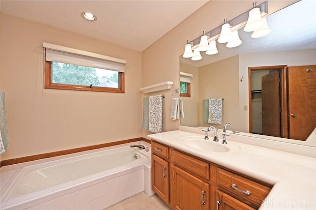 1241 Wind Field Ct, Washington Twp, OH 45458 - full bathroom featuring vanity, a bath, and recessed lighting