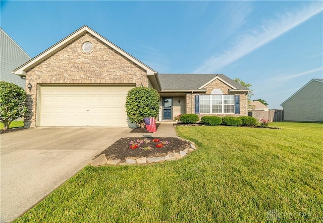 21 Meadowcrest Dr, Franklin, OH 45005 - ranch-style home with brick siding, a garage, driveway, and a front lawn