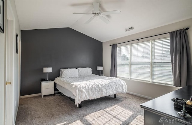 21 Meadowcrest Dr, Franklin, OH 45005 - bedroom with vaulted ceiling, carpet, and ceiling fan