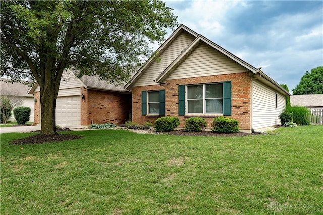 1360 Adamsmoor Dr, Waynesville, OH 45068 - ranch-style house with brick siding, a front lawn, and an attached garage