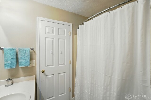 1510 Ash Ridge Ct, Vandalia, OH 45377 - bathroom with vanity, a shower with shower curtain, and a textured ceiling