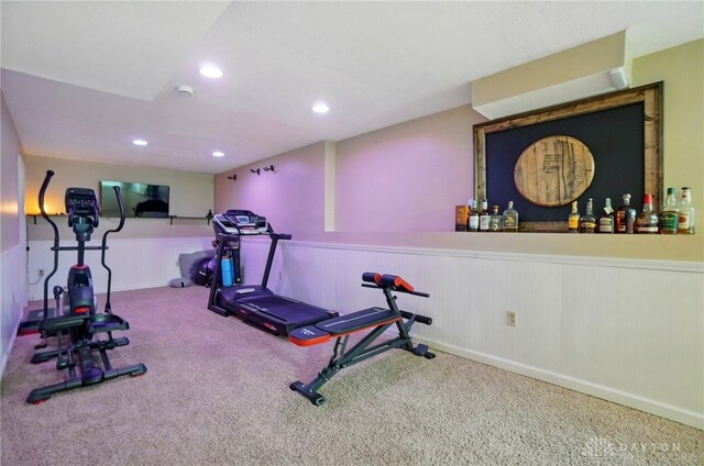 1510 Ash Ridge Ct, Vandalia, OH 45377 - workout room featuring carpet floors, a wainscoted wall, and recessed lighting