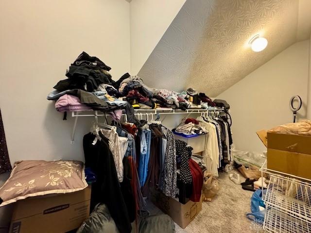 6460 Woodcreek Dr, Middletown, OH 45042 - walk in closet featuring carpet floors and vaulted ceiling