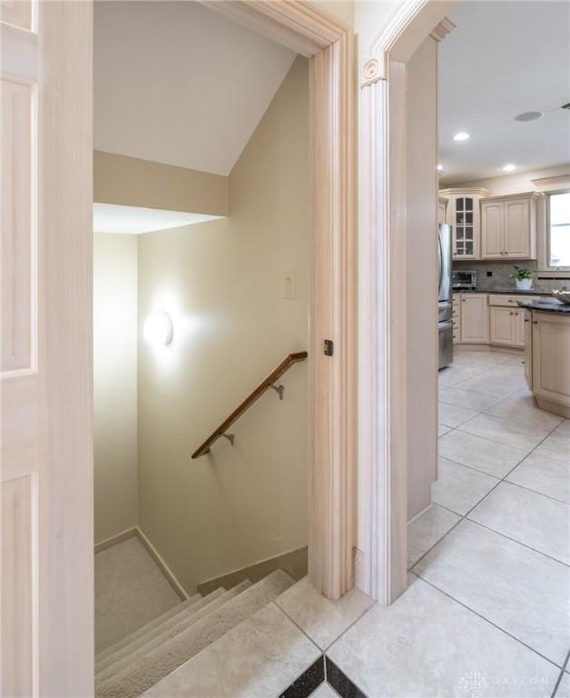 337 Yorkshire Ln, Beavercreek Twp, OH 45385 - staircase featuring tile patterned floors and baseboards