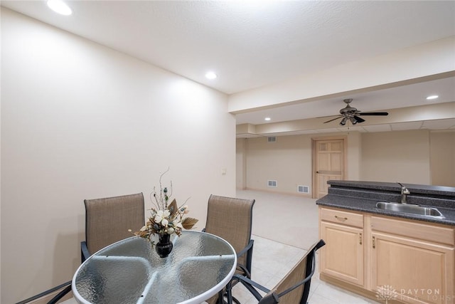 337 Yorkshire Ln, Beavercreek Twp, OH 45385 - dining space featuring recessed lighting, ceiling fan, and light tile patterned floors