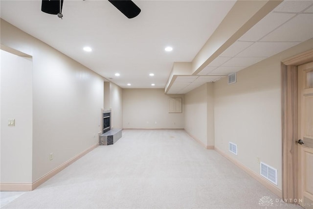 337 Yorkshire Ln, Beavercreek Twp, OH 45385 - finished basement featuring light colored carpet, recessed lighting, and a fireplace