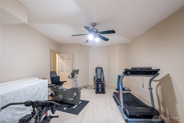 337 Yorkshire Ln, Beavercreek Twp, OH 45385 - workout area featuring ceiling fan and carpet flooring