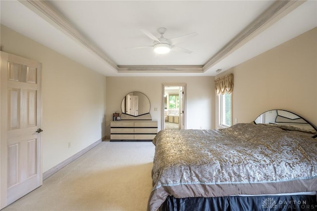 337 Yorkshire Ln, Beavercreek Twp, OH 45385 - bedroom featuring carpet flooring, a tray ceiling, and ceiling fan