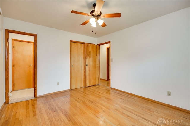 8866 Meadowlark Dr, Franklin, OH 45005 - unfurnished bedroom with light wood-type flooring, a closet, and ceiling fan