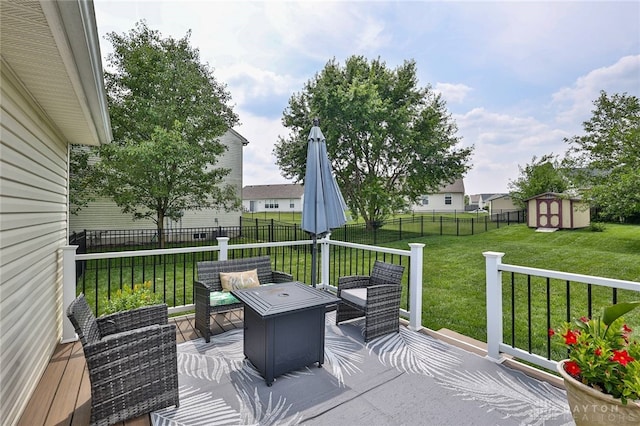 11 Green Meadow Ct, Franklin, OH 45005 - deck featuring a storage shed, a fenced backyard, and an outdoor living space
