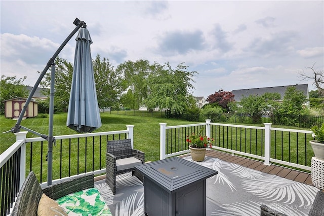 11 Green Meadow Ct, Franklin, OH 45005 - wooden terrace featuring a storage unit and a fenced backyard