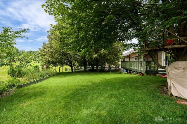 9256 Amchar Ct, Dayton, OH 45458 - view of green lawn with a wooden deck
