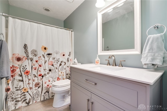 9256 Amchar Ct, Dayton, OH 45458 - full bathroom with vanity, a textured ceiling, tile patterned floors, and a shower with curtain
