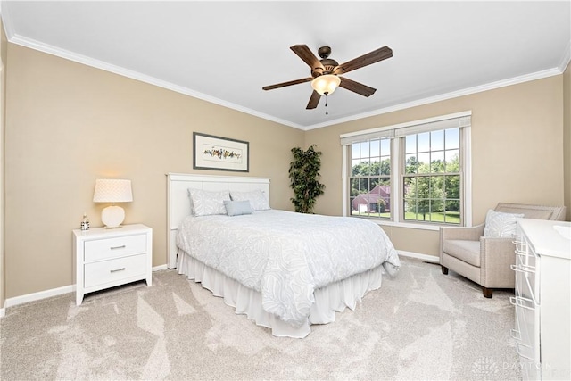 1027 W Bridlepath Ln, Miami Twp, OH 45140 - bedroom featuring crown molding, light colored carpet, and ceiling fan