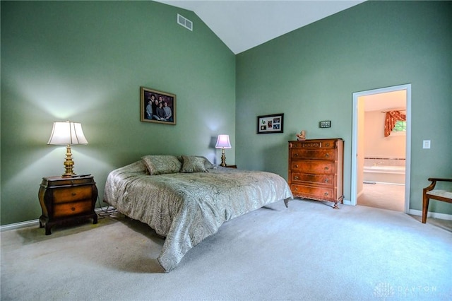 2690 Langtree Ln, Washington Twp, OH 45458 - carpeted bedroom featuring lofted ceiling and ensuite bath