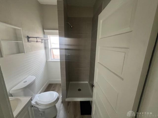 904 Crawford St, Middletown, OH 45044 - bathroom with vanity, a stall shower, and wood finished floors