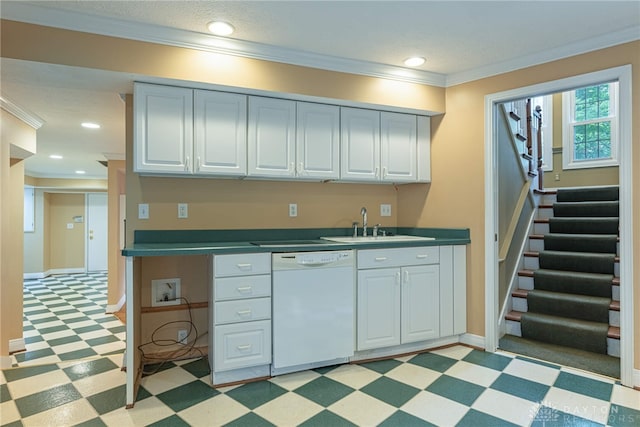 1919 Tait Circle Rd, Kettering, OH 45429 - kitchen with dishwasher, light floors, ornamental molding, and recessed lighting