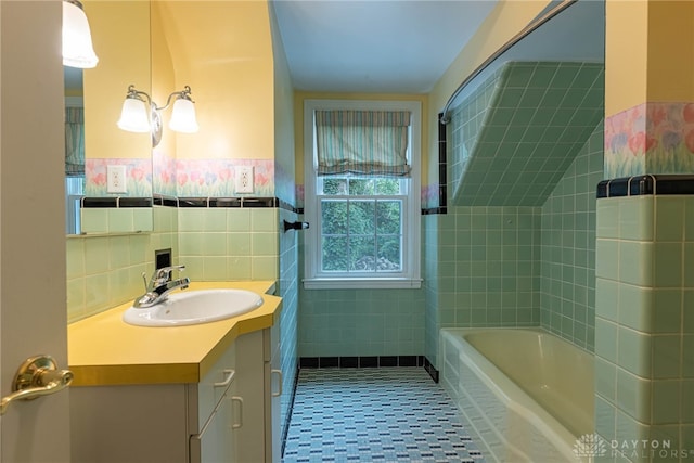 1919 Tait Circle Rd, Kettering, OH 45429 - bathroom with tile walls, vanity, and wainscoting