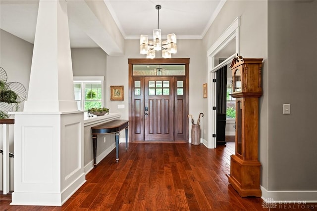 79 White Beech Ct, Springboro, OH 45066 - foyer featuring a chandelier, dark wood-style floors, and crown molding