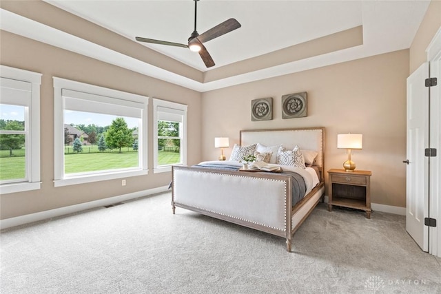 79 White Beech Ct, Springboro, OH 45066 - bedroom featuring carpet floors, a raised ceiling, and a ceiling fan