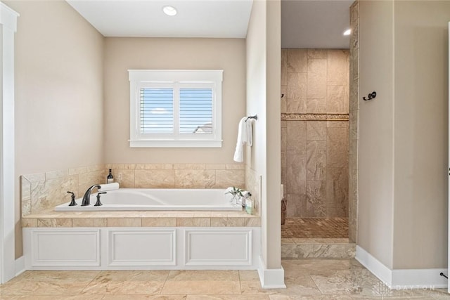 79 White Beech Ct, Springboro, OH 45066 - full bath with a bath, walk in shower, and recessed lighting