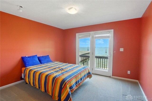 9113 Maple St, Huntsville, OH 43324 - bedroom with access to exterior, carpet floors, and a water view