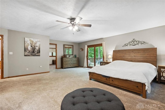 923 Lewis Creek Ct, Xenia, OH 45385 - bedroom with carpet flooring, access to outside, a textured ceiling, and ceiling fan