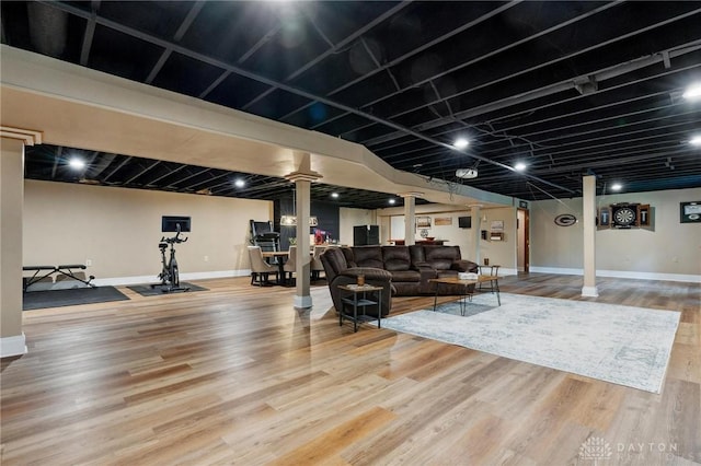 923 Lewis Creek Ct, Xenia, OH 45385 - living room featuring ornate columns and wood finished floors
