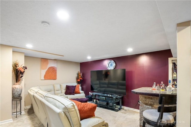 12052 Doe Run Ct, Springfield Twp, OH 45240 - living room featuring carpet, a bar, and recessed lighting