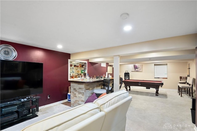 12052 Doe Run Ct, Springfield Twp, OH 45240 - playroom with billiards table, bar, carpet, and recessed lighting
