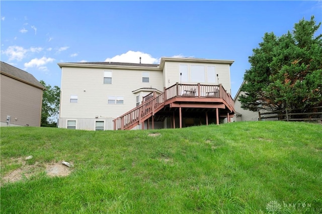 12052 Doe Run Ct, Springfield Twp, OH 45240 - back of house featuring stairs, a wooden deck, and a yard