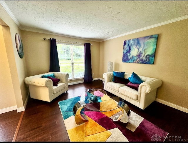 12052 Doe Run Ct, Springfield Twp, OH 45240 - living room with ornamental molding, a textured ceiling, and wood finished floors