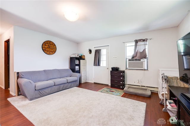 4675 Dearth Rd, Franklin Twp, OH 45005 - living room featuring cooling unit, baseboard heating, and dark wood-style floors