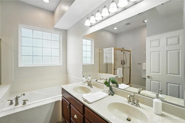 10101 Sawtry Ln, Washington Twp, OH 45458 - bathroom featuring a bath, a stall shower, and double vanity