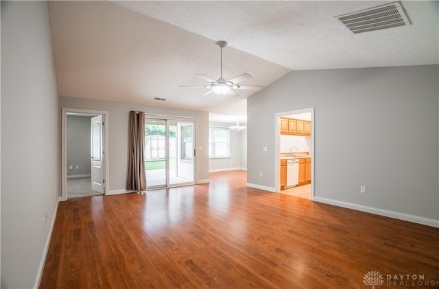 797 Waldsmith Way, Vandalia, OH 45377 - empty room with ceiling fan, vaulted ceiling, a chandelier, and light wood finished floors