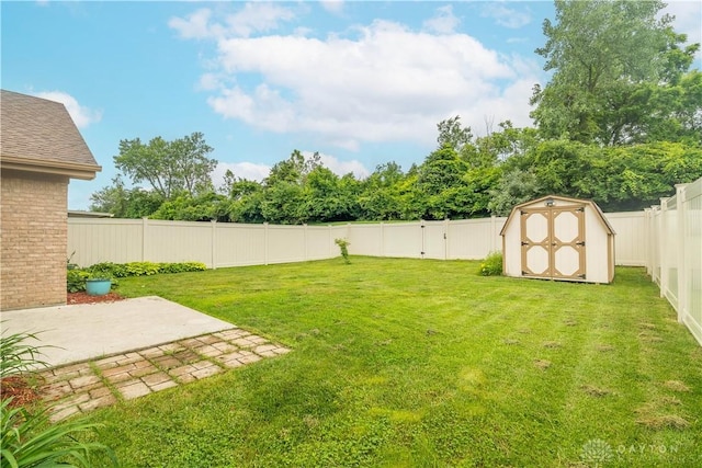 797 Waldsmith Way, Vandalia, OH 45377 - fenced backyard featuring a storage unit and a patio area