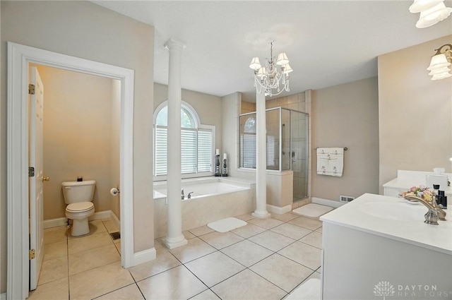 655 Devanshae Ct, Hamilton, OH 45013 - full bath with a stall shower, a garden tub, tile patterned floors, vanity, and a chandelier