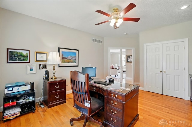 655 Devanshae Ct, Hamilton, OH 45013 - office featuring a ceiling fan, light wood-type flooring, and recessed lighting