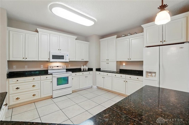 655 Devanshae Ct, Hamilton, OH 45013 - kitchen with white appliances, white cabinets, decorative light fixtures, and light tile patterned floors