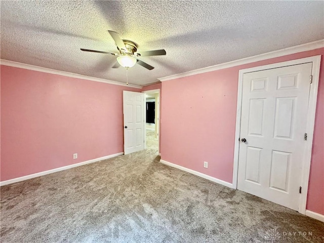 3626 Merwin 10 Mile Rd, Oh, OH 45245 - empty room with carpet floors, ceiling fan, ornamental molding, and a textured ceiling
