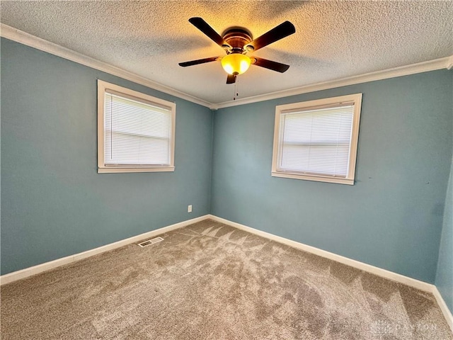 3626 Merwin 10 Mile Rd, Oh, OH 45245 - spare room with crown molding, carpet flooring, a ceiling fan, and a textured ceiling