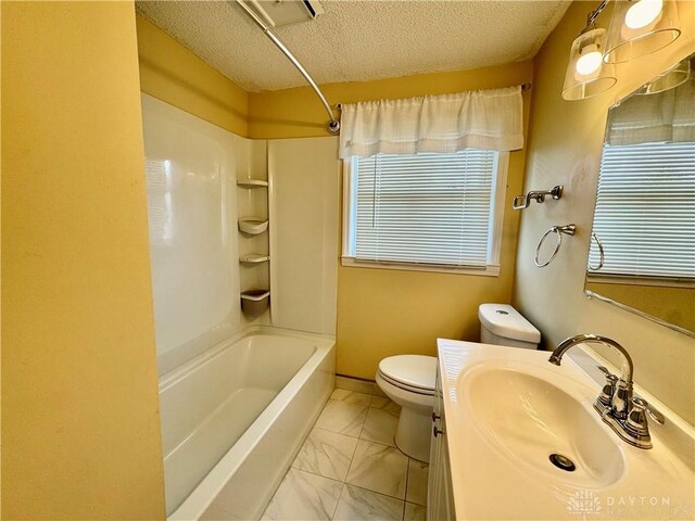 3626 Merwin 10 Mile Rd, Oh, OH 45245 - bathroom with shower / bath combination, a textured ceiling, marble look tile flooring, and vanity