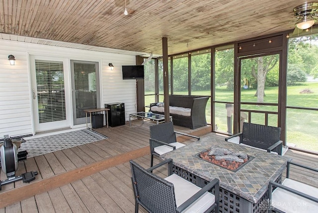 881 Garver Rd, Monroe, OH 45044 - sunroom with an outdoor living space with a fire pit and a ceiling fan