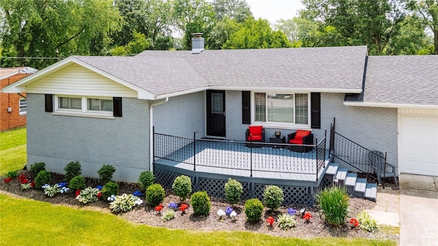 881 Garver Rd, Monroe, OH 45044 - single story home featuring brick siding, roof with shingles, a chimney, and an attached garage