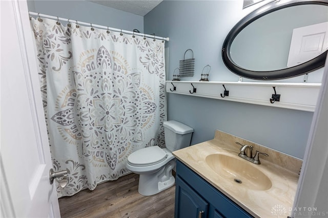 195 Sycamore Creek Dr, Springboro, OH 45066 - bathroom with wood finished floors, vanity, a textured ceiling, and a shower with curtain